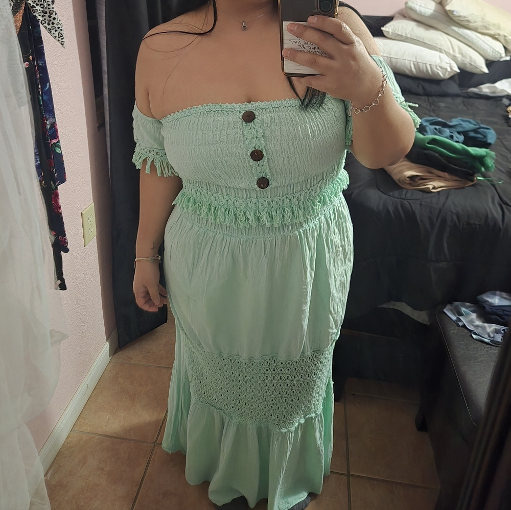 Mint Green Off-Shoulder Maxi Dress